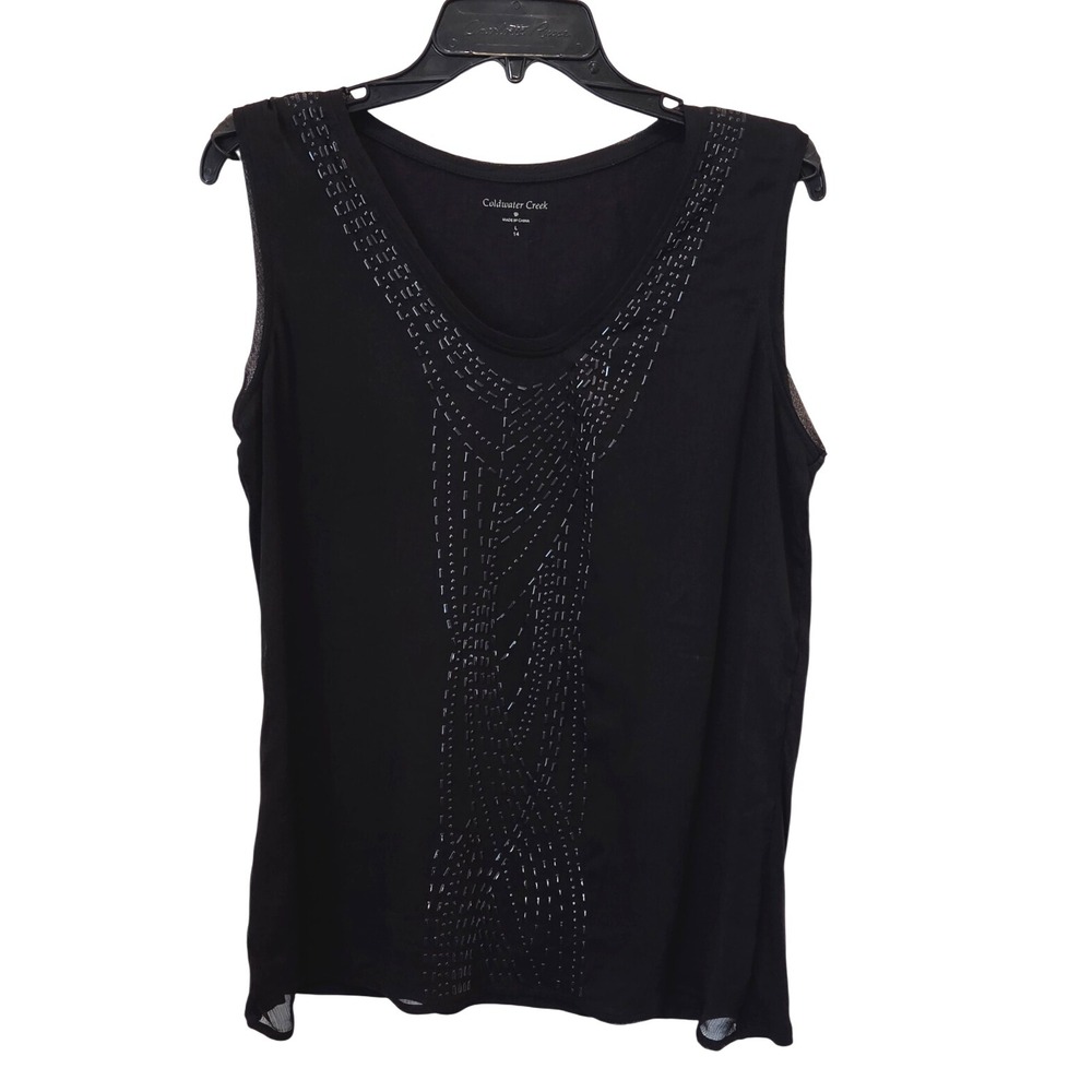 Coldwater Creek Beaded Tank Top Black Sleeveless Women's‎ Size L